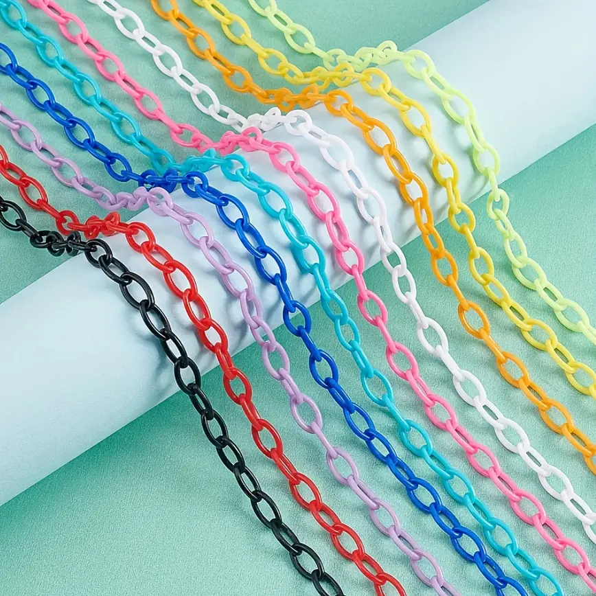 40pcs Acrylic Cable Chains - 18.5in Oval Horse Eye Links, 10 Vibrant Colors, Durable Plastic Jewelry Making Supplies for Necklaces, DIY Crafts
