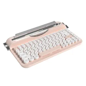 AJAZZ AF84 Wireless Typewriter Keyboard, Cute Retro Aesthetic Design with Integrated Stand for Tablet, Phone, Retro Round Keycaps, 2.4Ghz Wireless/Bluetooth-compatible for PC/Win/Mac, Wireless Creamy Keyboard, Multifunctional Keyboard