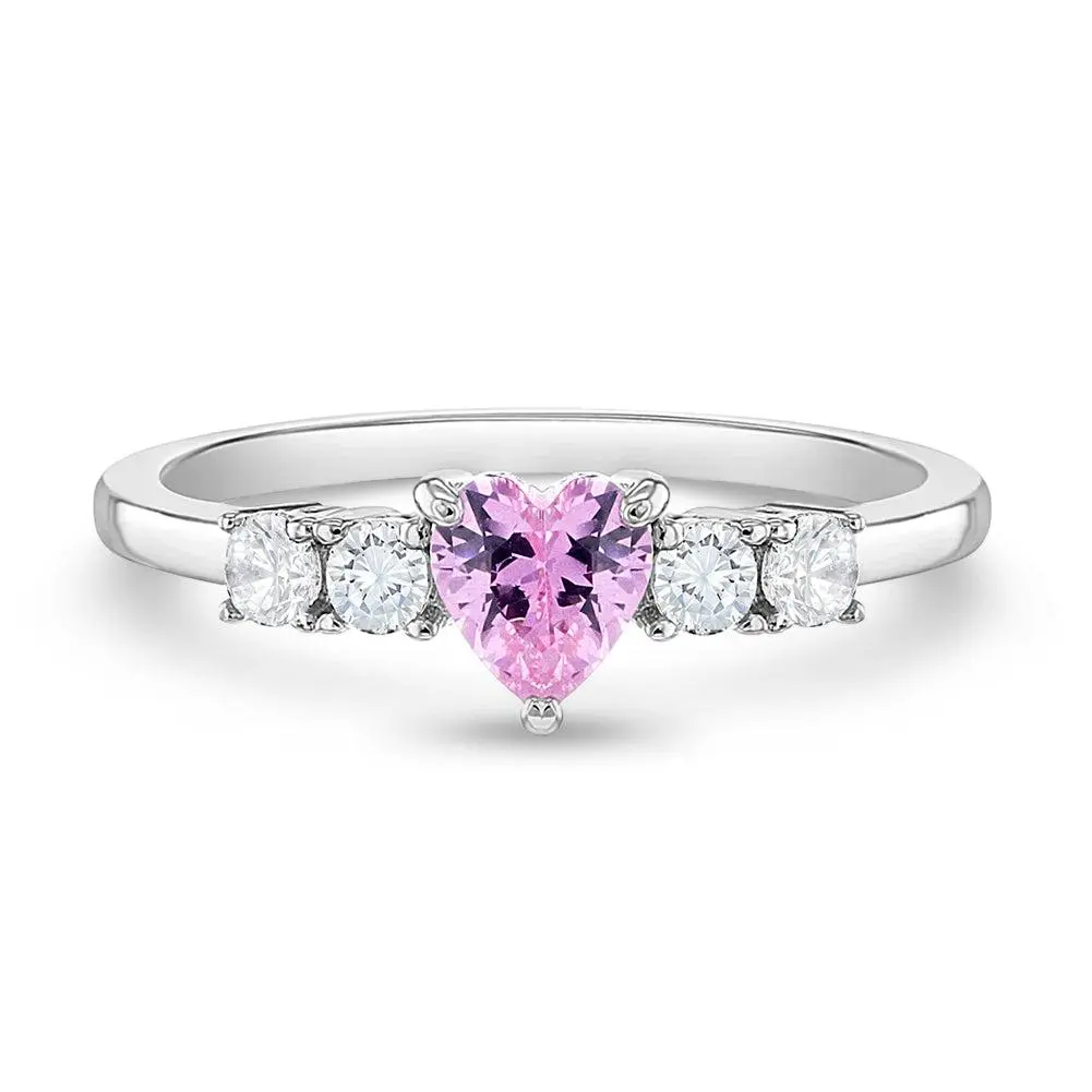 Simulated Birthstone Heart Solitaire Size 2-5 Baby / Kids Ring - Sterling Silver