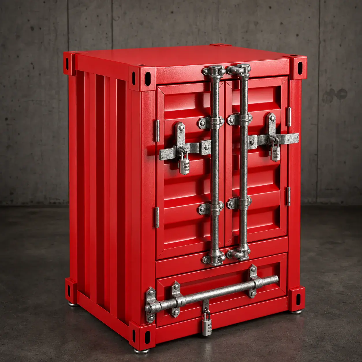 Industrial Metal Storage Cabinet, Container Style Lockable Accent Cabinet with Double Doors, Shelves, and Drawer for Garage, Bedroom, Living Room, Office, Man Cave