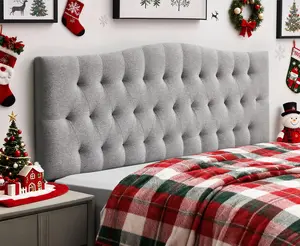 Tufted Upholstered Linen Fabric Queen Headboard Only, Headboard Queen Size with Adjustable Height from 38"–50",Durable Modern Diamond Design Wood Headboads