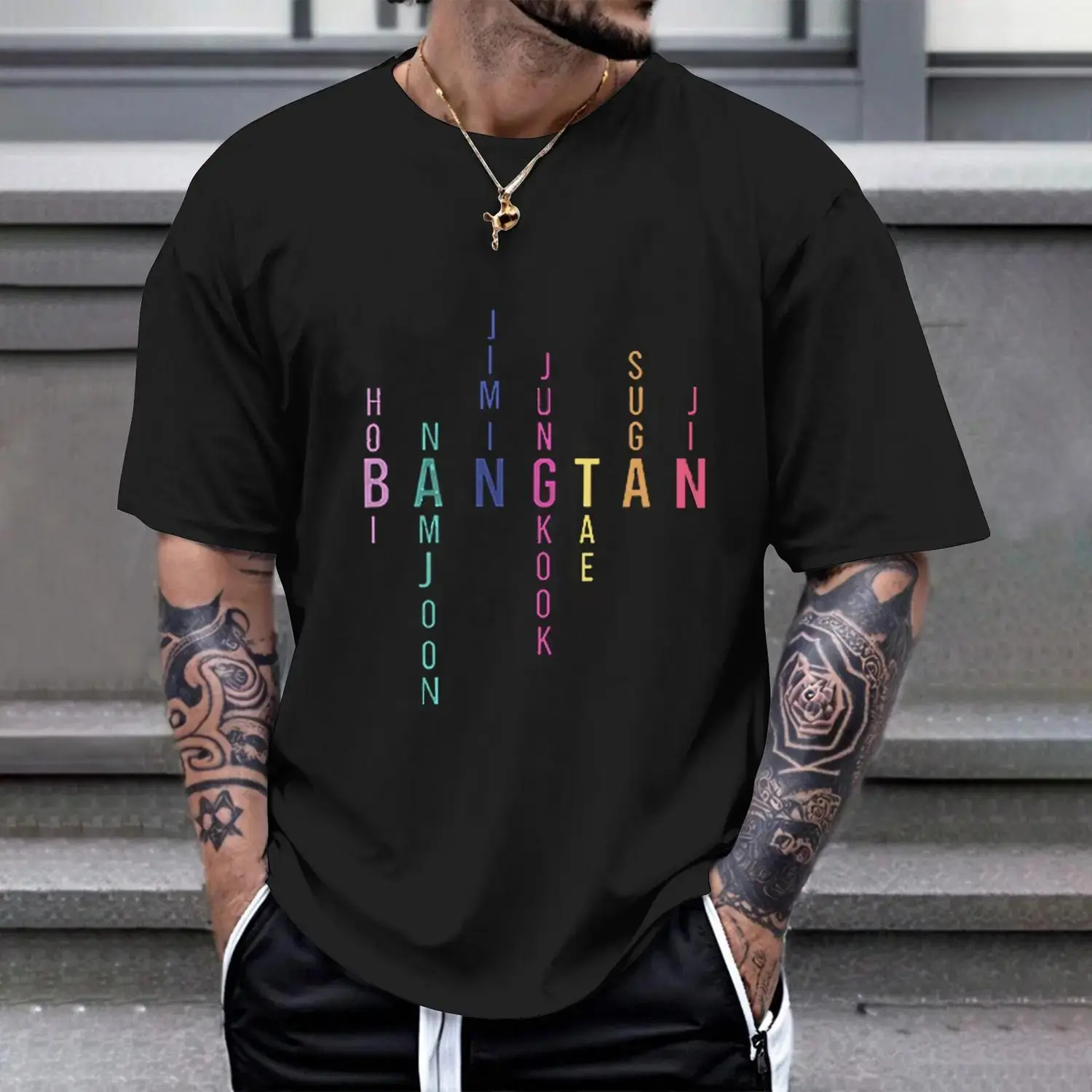 Women's Bangtan Boys Graphic Short-Sleeve Round Neck T-Shirt - Features Jimin, Jungkook, V, Suga, RM, J-Hope, Jin - Casual Streetwear T-Shirt for 2025, Shortsleeve, Graphic T Shirts