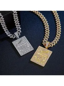 Letter Square Pendant Necklace Hip-Hop Letter Diamond-Embellished Exaggerated Personality Cuban Necklace