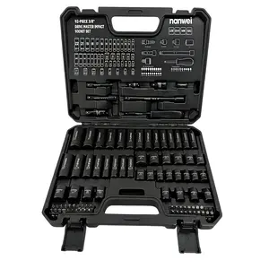 NANWEI 92pcs 3/8-Inch Drive Impact Socket And Ratchet Wrench Set, CR-V 6-Point Metric (8-22mm) & Imperial (5/16-3/4in) Deep/Shallow Sockets, 72T Wrench Handle, E-Shaped Hex Head, Durable for Automotive Repair, Impact Socket Set