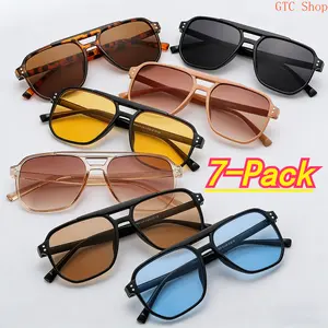 7 Pack Trendy Retro Fashion Sunglasses for Women & Men – 7 Color Versatile Set with UV400 Protection, Lightweight PC Frame & Comfortable Lenses, Stylish Shades for Daily Wear, Parties, Beach & Outdoor Activities