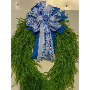 Blue Chinoiserie Designer Interchangeable Bow | Wreath Accent Bow Only