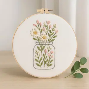 Beginner Embroidery Kit, Elegant Cross Stitch Set, Vase Style, DIY Embroidery Lovers, Includes Printed Cotton Fabric, Thread, Needle, Chart, Embroidery Craft