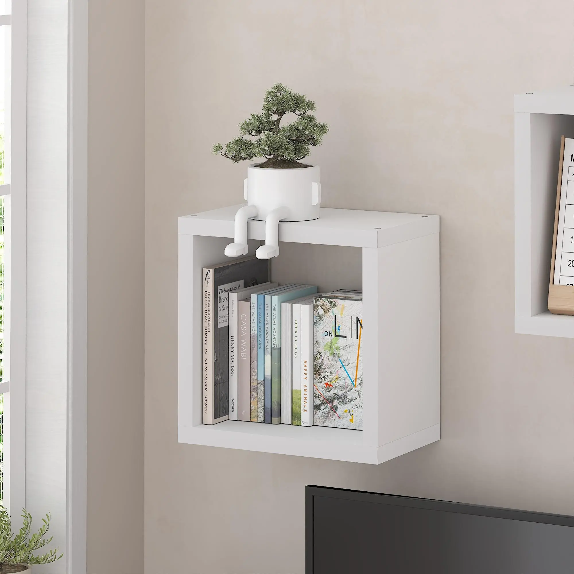 CUBICLE Floating Shelves for Wall, Cube Wall Shelf, Wall Mounted Bookshelf, Single Cube, for Bathroom, Bedroom, Living Room, White, Space-Saving Wall Storage and Home Decor for Small Spaces and Apartment Living