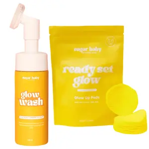 Sugar Baby Glow Up Face Wash + Pads, Turmeric Brightening Cleanser & Exfoliating Set