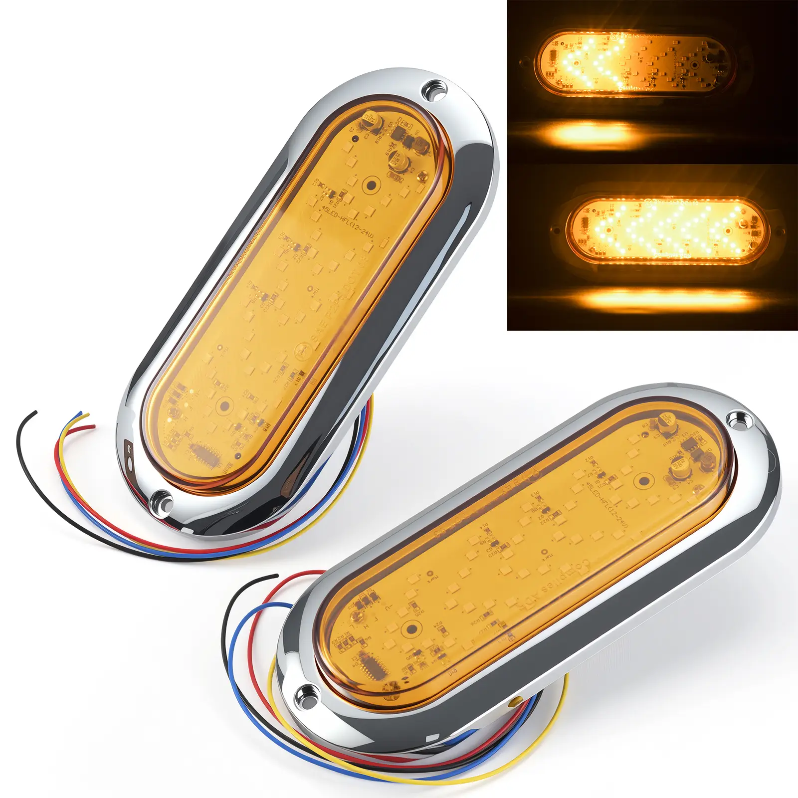 Truck Dynamic Taillights 2-Pack 6-in Oval 4-Wire 45-LED Sequential Arrow Assemblies with Flowing Turn & Side Functions, Epoxy-Encapsulated Electronic Components, ~3W, Eva Mounting Pads & Installation Instructions