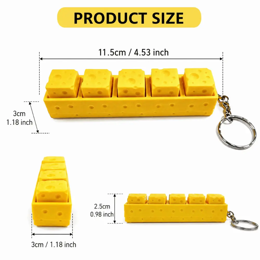 Cheese Clicker Fidget Keychain, Adorable Cheese Shaped Tactile Keyboard, Mini Keyboard, Decompression Button