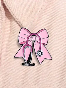 Pink Bow Medical Instrument Enamel Pin Medical Stethoscope Metal Brooch Lapel Backpack Badge Fashion Jewelry Accessories Gift for Friends Healthcare Theme Clip Fashion Accessory