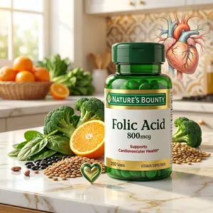 Nature’s Bounty Folic Acid 800 mcg - Supports Heart Health & Prenatal Wellness - 250 Tablets