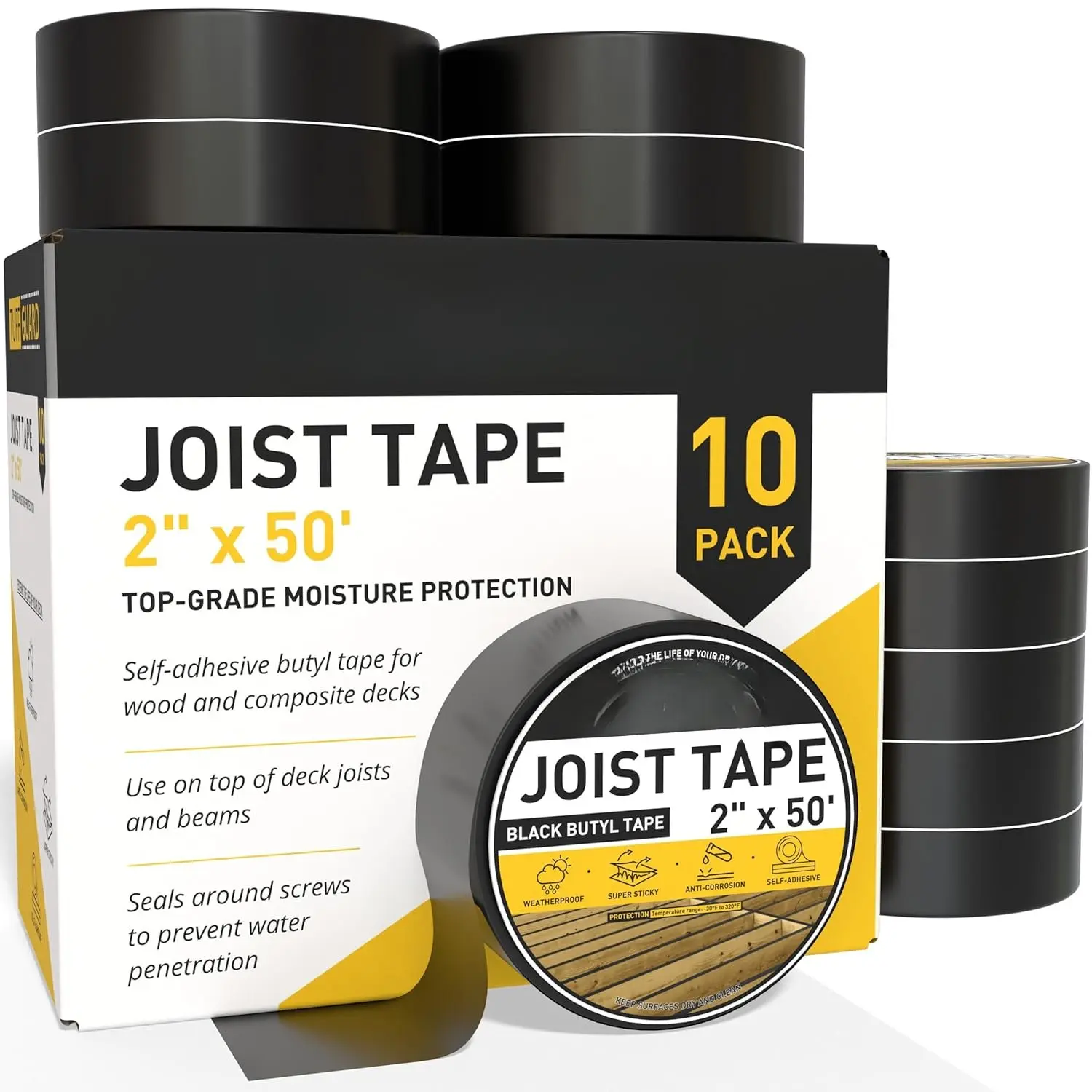 Joist Tape for Decking 2 Inch x 50 (10-Pack)   Butyl Sealant Deck TapeJoist - Flashing Tape  Roof Flashing Tape Joist Guard Protection Tape