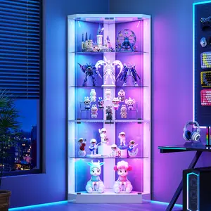 Dystler Corner Display Cabinet with RGB Lights,5-Tiers Curio Cabinet Display Case with Lock,69" Tall Showcase Display Shelf for Collectibles & Legos, Living Room Bookcase Storage Cabinet