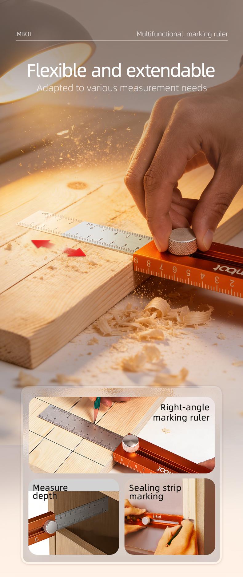 Imbot Multi-Function Marking Ruler - Precision Measuring & Scribing Tool for Woodworking & DIY