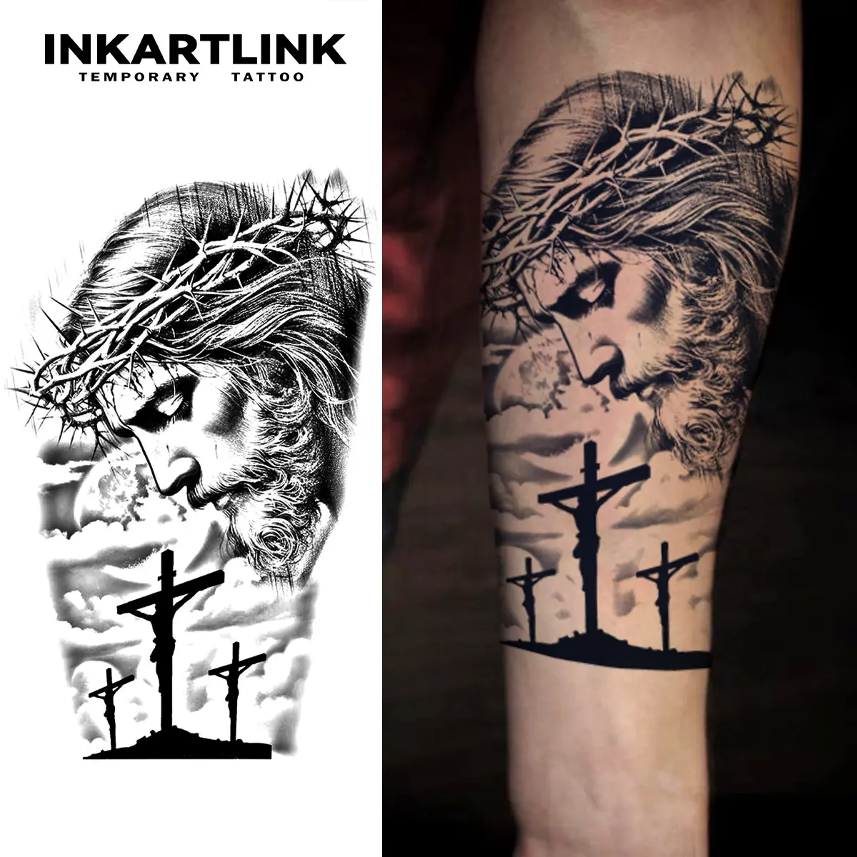 INKARTLINK Tattoo Tech Realistic Semi-Permanent Tattoos, Lasts 1-2 Weeks, Waterproof, 2 Sheets for Men and Women, Night of Redemption Adult Art Design, Realistic Temporary Tattoos