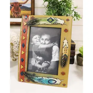 Rustic Southwestern Boho Aztec Vectors And Indian Feathers Picture Frame 5"X7"