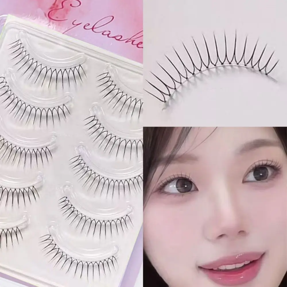 5 pairs of natural bare makeup false eyelashes, one-piece transparent stem with distinct roots for bridal makeup, Cosmetic false lashes