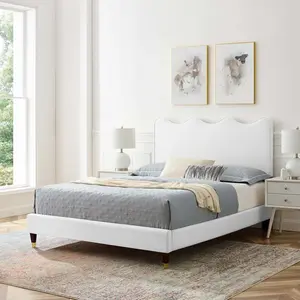 Modway Current Performance Velvet Full Platform Bed in White