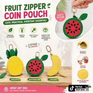 Cute Fruit Shaped PU Leather Zipper Coin Purse Mini Wallet With Keychain Hook Pineapple Watermelon Banana Earphone Pouch Decorative Bag Charm Creative Gift
