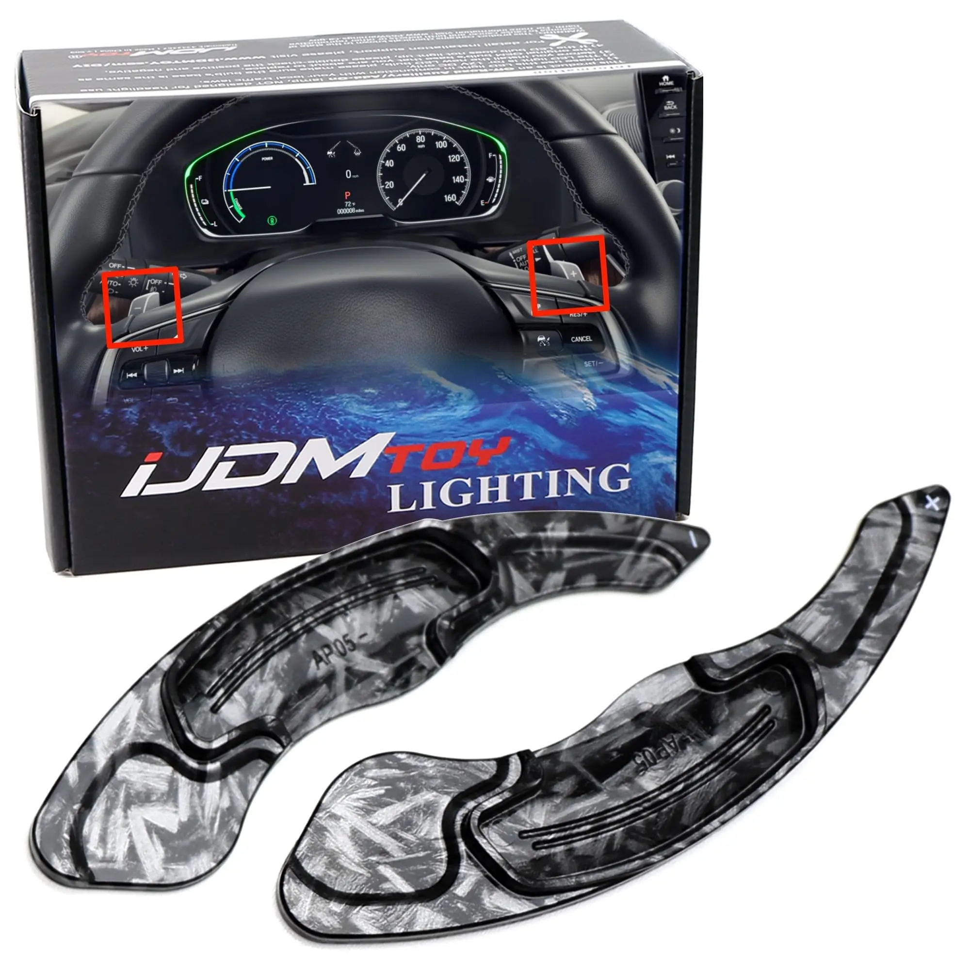 iJDMTOY Forged Caron Fiber Pattern Style Larger Paddle Shifter Extensions For Honda Accord Civic Insight CR-V, For Acura TL