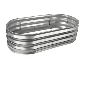 4x2x1 FT Oval Galvanized Raised Garden Bed Kit,Large Metal Planter Box for Vegetables, 0.78mm Thick Steel with Open Bottom, Outdoor Heavy Duty Garden Beds (Silver)