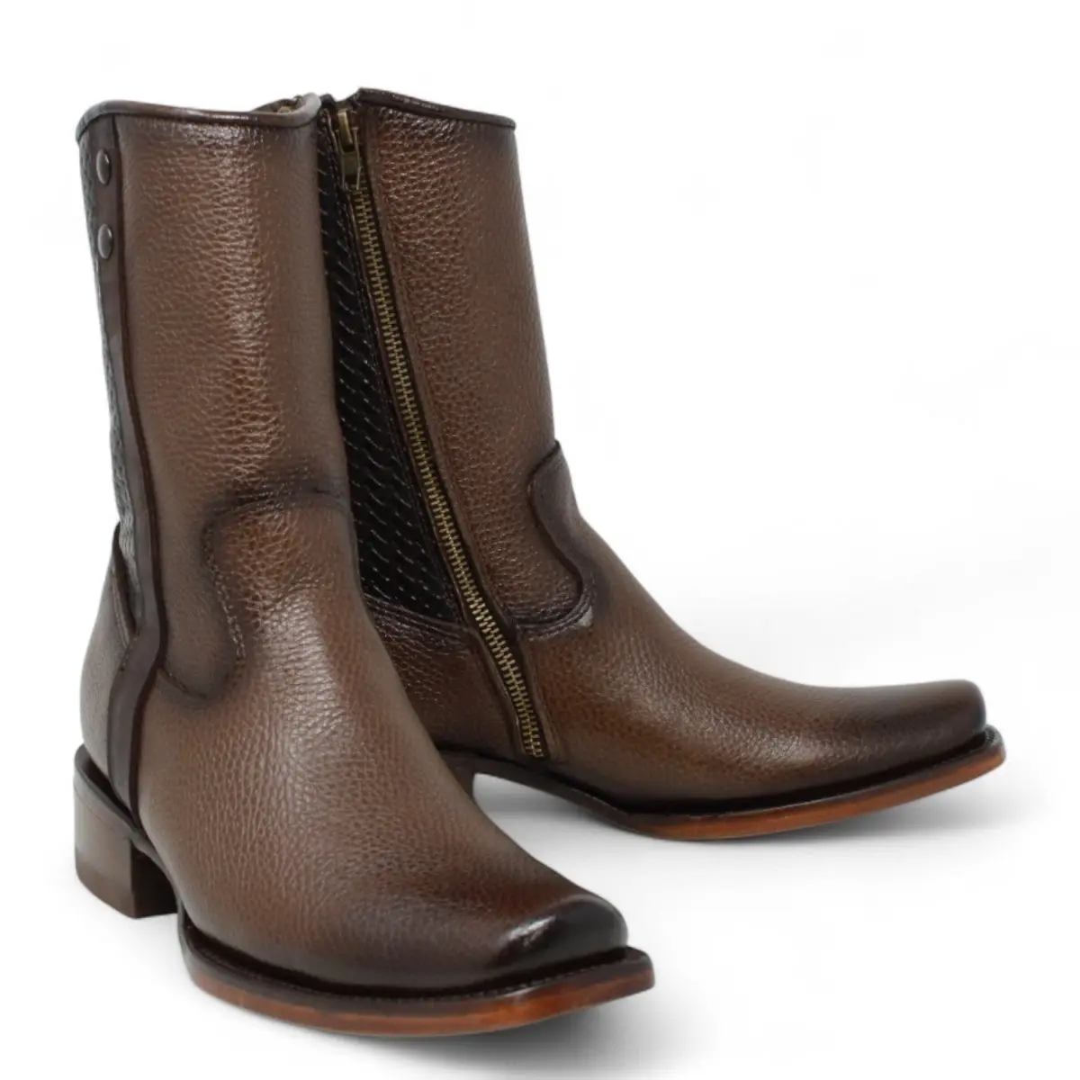 Botas de Piel Punta Dubai Cuadrada Para Hombre Color Cafe con Cierre - LC 261 Cafe