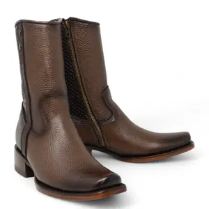 Botas de Piel Punta Dubai Cuadrada Para Hombre Color Cafe con Cierre - LC 261 Cafe