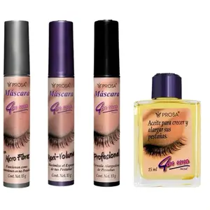 Viral! Prosa Mascara + Oil Set of 4 Piece Bundle Set - Waterproof Makeup - Alargadora + Volumen + Efecto Extensiones + Aceite Pestanas