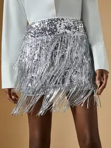 Briarwyn Women's Fashionable Sequin Tassel Elegant Shiny Skirt, Sequin Skirt,Clothes For New Year,Party Outfit