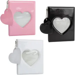 Framendino PVC Mini Photo Album - 3 Pack, 3 Inch, Love Heart Hollow Card Binder Pendant, 32 Pockets for Kpop Photo Card Collecting