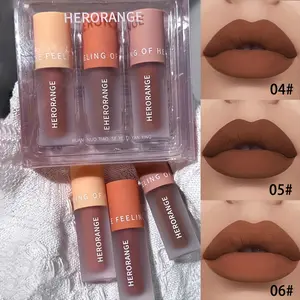 HERORANGE Three-Piece Lip Glaze Set, a versatile lip and eyeshadow 2-in-1 set. Provides long-lasting results. Velvety texture for a rich, full-bodied finish. Natural, non-greasy matte finish. Suitable for parties, role-playing, Valentine's Day Lipgloss