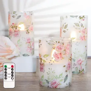 Rose Plastic Flameless Candles 3Pcs with Remote Control Timer, Hummingbird Flickering LED Design for Valentine's Day and Holiday Decoration