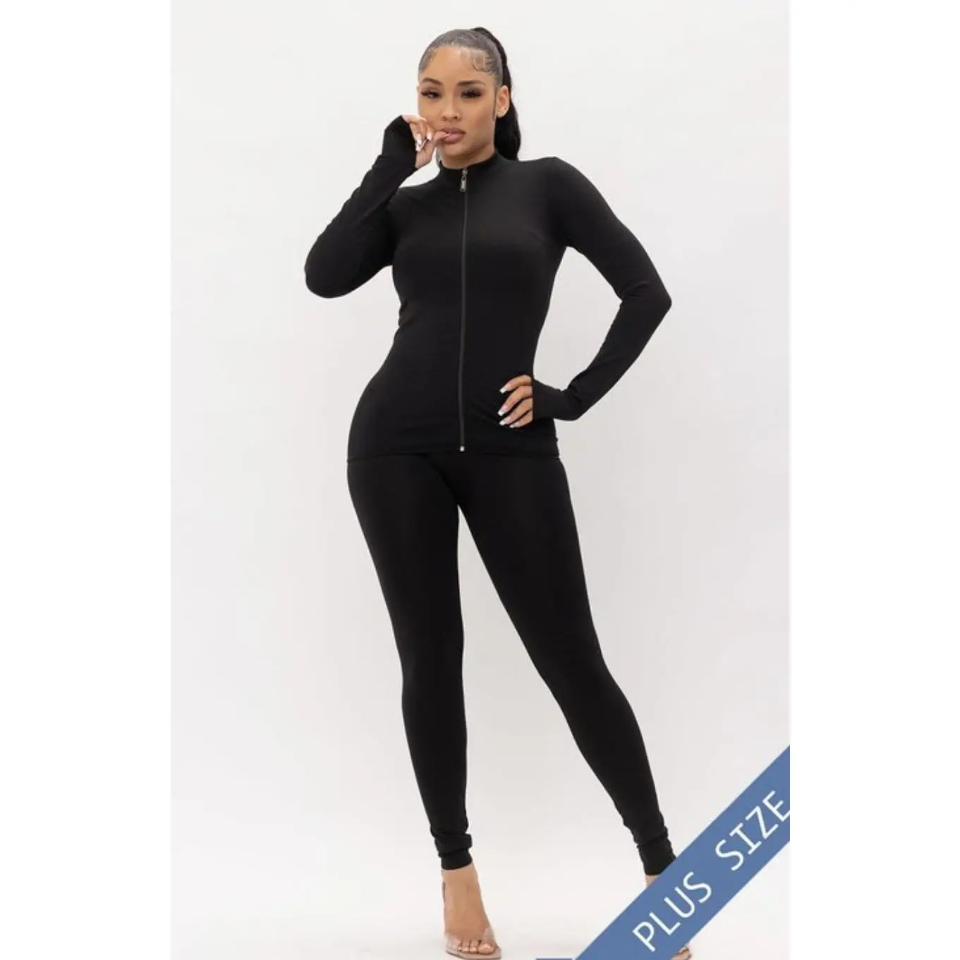 Plus Size Black Active two piece set