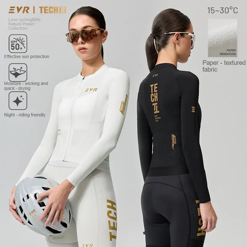 Women's EVR Gold Edition Sporty Chic Long-Sleeve Cycling Jersey - Spring/Summer, UV-Protective, Quick-Dry, High-Stretch, Breathable, Machine Washable, Fabric with a Subtle Paper Texture (Item No.: 2626)