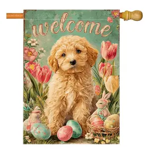Easter Egg Golden Retriever Poodle Enthusiast Garden Flag, Garden Accessories, 28x40 Inch Decorative Banner, Outdoor, Perfect for Spring Celebrations & Pet Lovers' Gifts