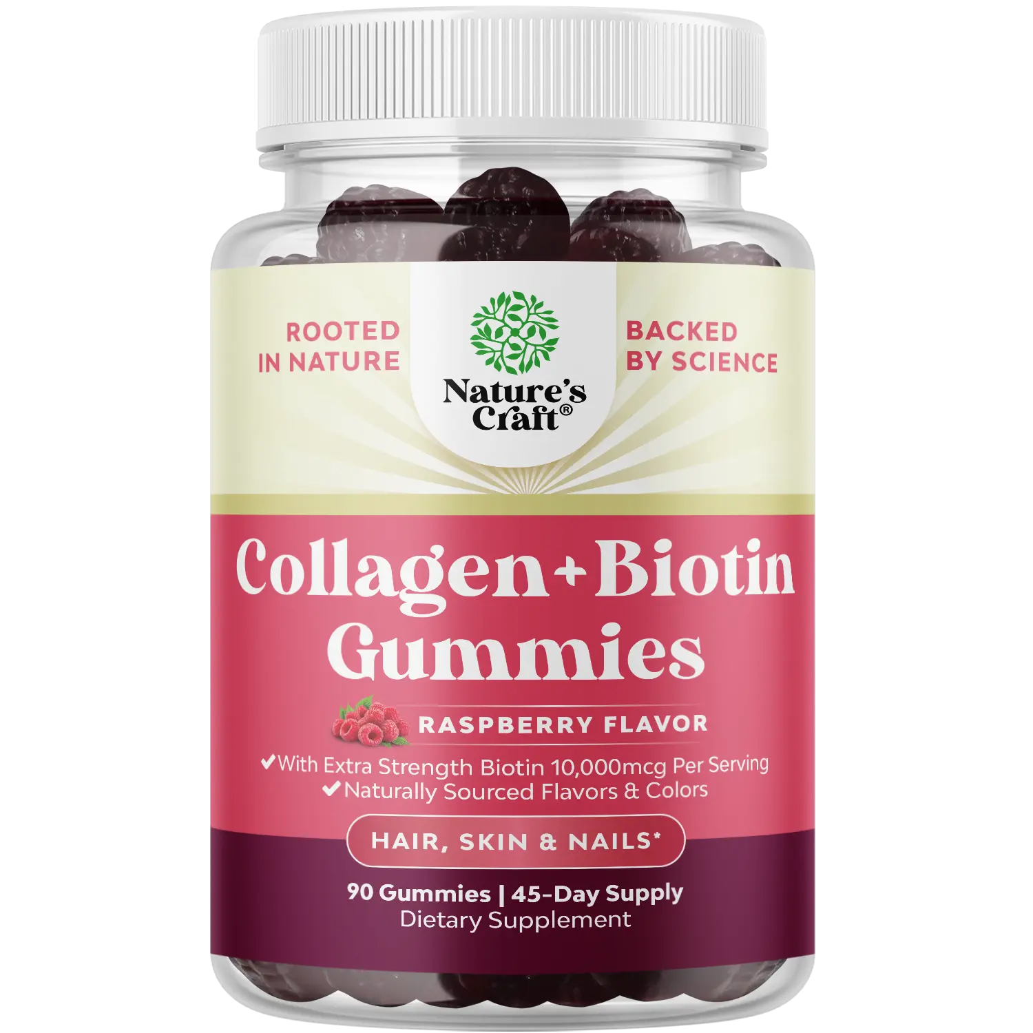 Nature's Craft Collagen + Biotin Gummies - Women Hair Skin Nails Support