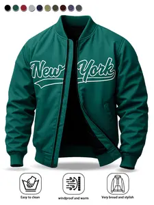 Men's stylish baseball jacket with "New York" printed on the surface, suitable for sports, riding, parties, daily commuting, and ideal for spring and summer wear Casual Long Sleeve Coats Warmer Menswear windbreaker jacket