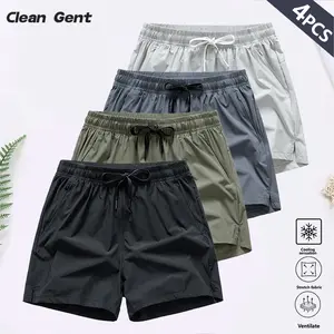 Clean Gent men's solid color drawstring waist pocket shorts, regular casual elastic waist shorts, comfortable and breathable bottoms, suitable for daily wear, sports running shorts, gym shorts, all-season men's clothing