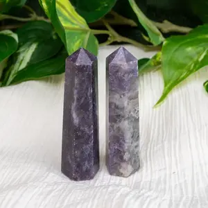 Down To Earth Lepidolite Tower - 2.5"-3" Natural Stone of Transition for Emotional Healing & Balance Chakra Heart Libra Water Element