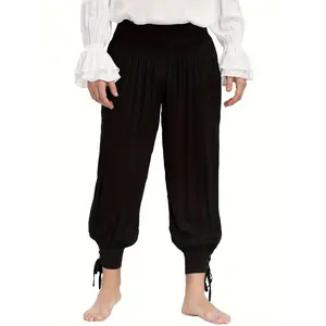 Men's Medieval Pirate Ankle-Length Pants Viking Renaissance Costume Lace-up Tapered Strap Navigator Trousers