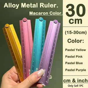 Macaron Color Foldable Aluminum Ruler, Folding Ruler, 15cm Folded to 30cm Unfolded, Dual CM & Inch Scale, Durable Wear-Resistant Straight Ruler for Students, Office & Drawing