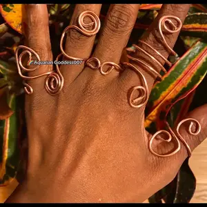 Handmade Copper Wire Rings for Women - Set of 5, Large and Adjustable