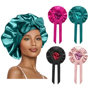 SeSe Code Satin Bonnet for Sleeping Double Layer Satin Lined Hair Bonnet with Tie Band Bonnets for Women Natural Curly Hair  Haircare