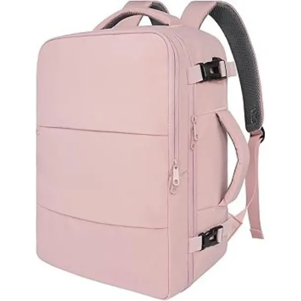 Deal - Travel Backpack for Women, Carry On Backpack with USB Charging Port & Shoe Pouch, TSA 15.6inch Laptop Mochila Flight Approved, Nurse Bag Casual Daypack for Weekender Business Hiking, Pink