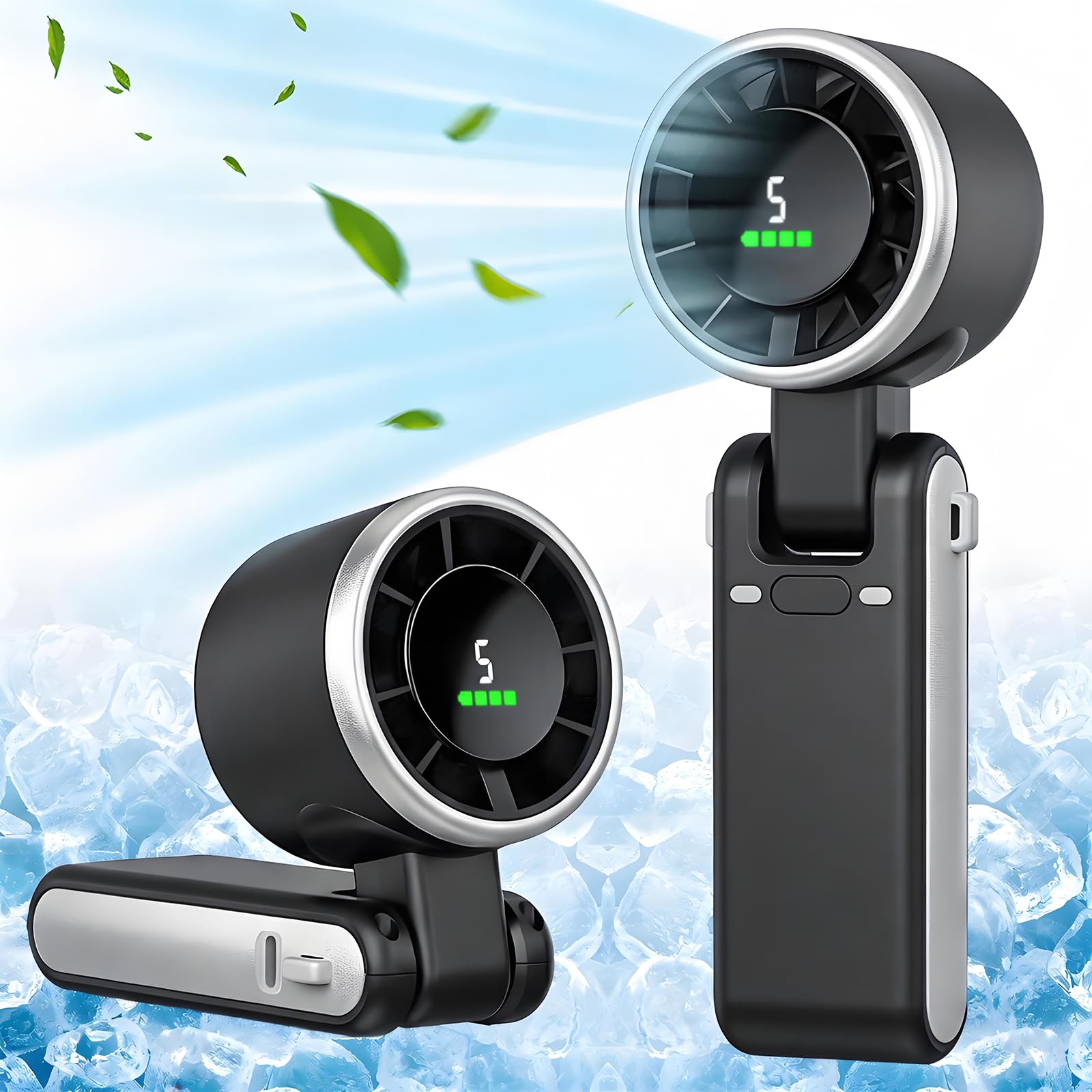 Foldable Handheld Fan, Portable High Speed Rechargeable 10000mAh Mini Turbo Fan, Digital Display, 5 Speed Adjustable Personal Small Pocket, Gifts for Women Men Travel Camp Outdoor Office