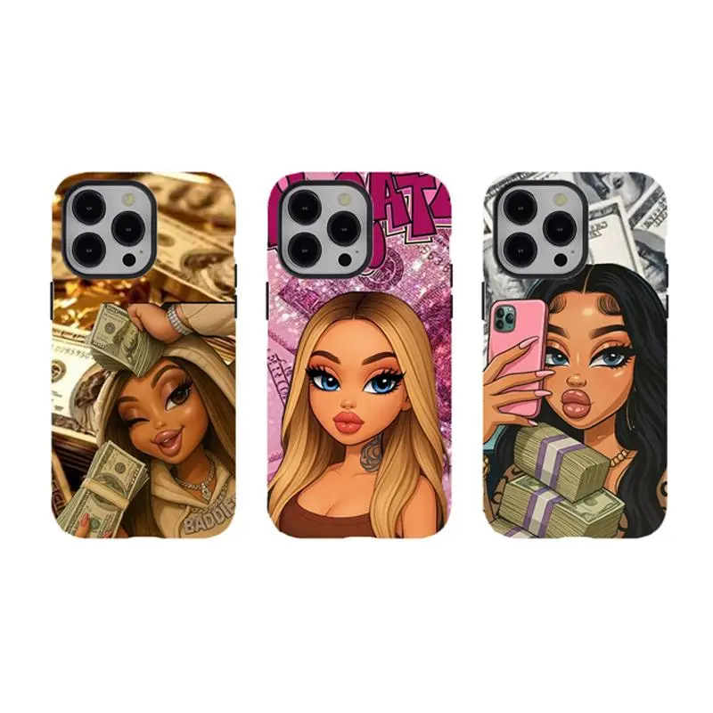 [No magnetic]  Bratz Baddie Phone Cases,Aesthetic hard phone Cover,Dual-Layer design phone case,for iPhone 17 16 15 14 13 12 11 8 7 for Samsung For Galaxy Series,Durable Shockproof Protective smartphone Cover,2000s Hustle & Selfie Vibes case