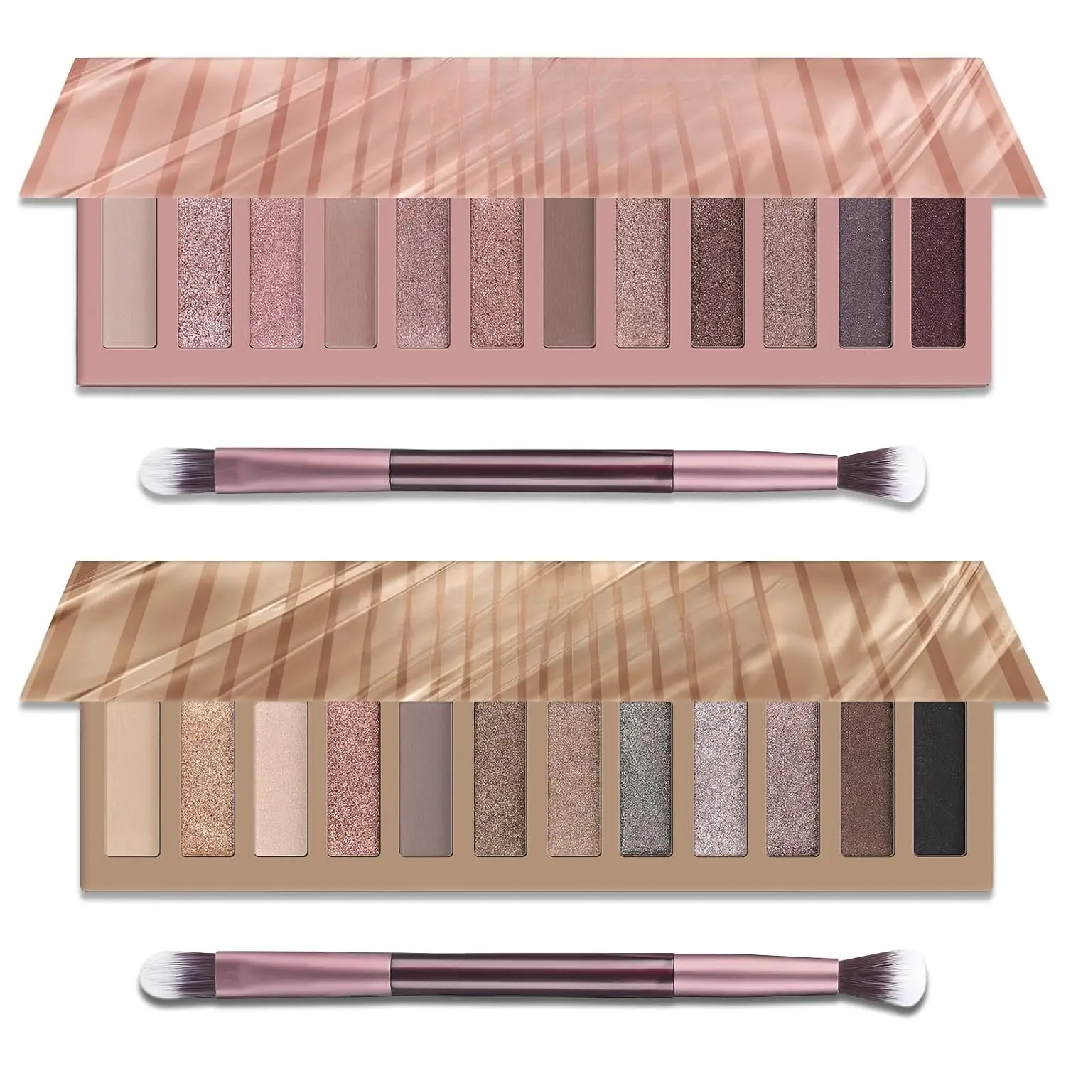 2 Pack Eyeshadow Palette Set (Palette 03 + 04) - Long-Lasting & Blendable Powder with 12 Matte, Shimmer & Charcoal Colors for Natural Day/Night Looks, All Skin Types, Makeup Routine, Blend, Gift