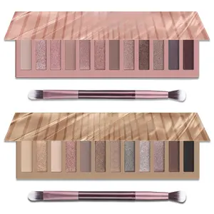 2 PCS Eyeshadow Makeup Palette Kit, 12 Color Naked Nude Eye Shadow Set, Neutral Matte Shimmer Make Up Pallet With Double-Ended Brush, Highly Pigmented Long Lasting Waterproof Powder Charcoal